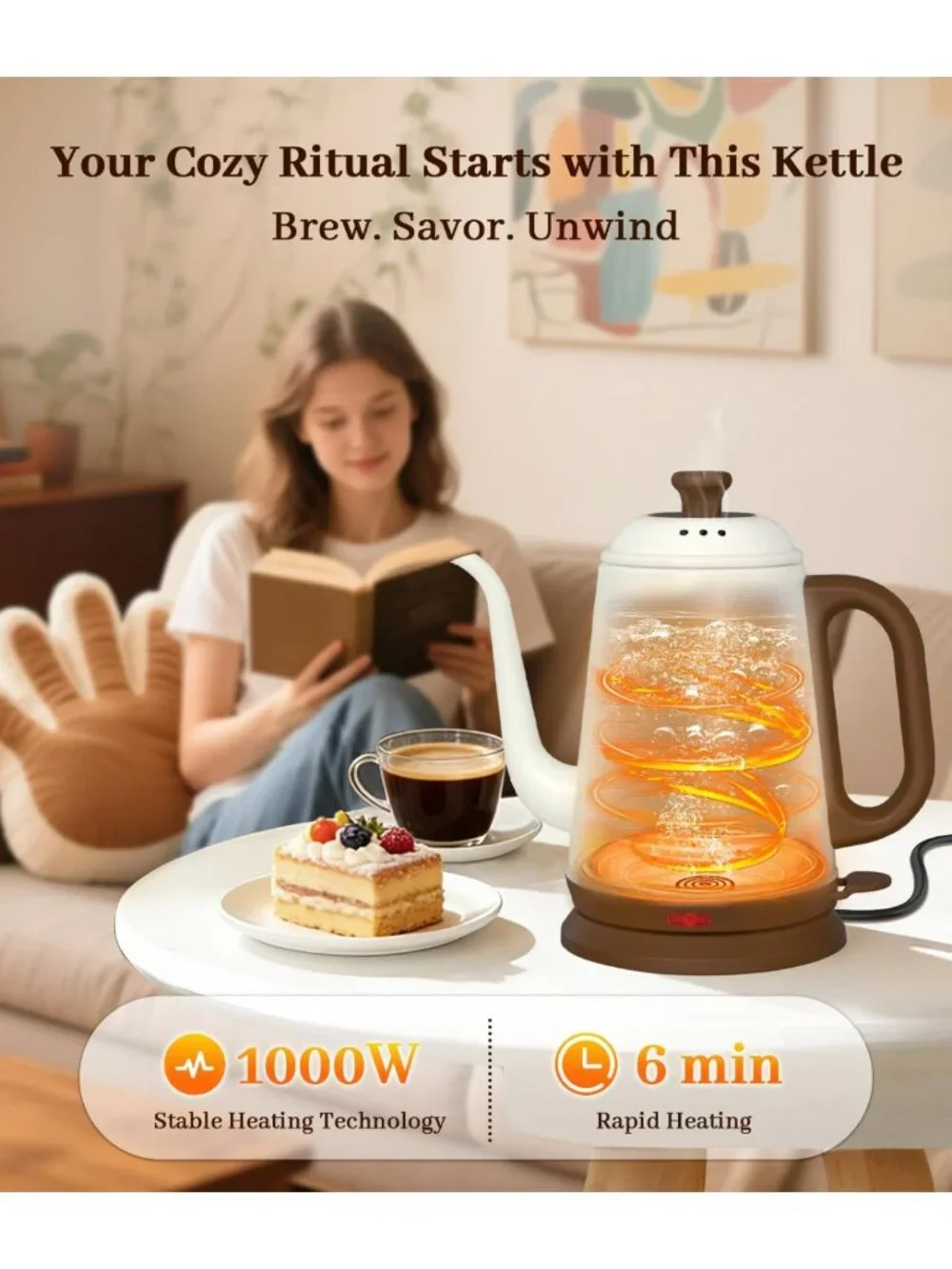 1L Gooseneck Electric Kettle - Fast Boiling, Stainless Steel, Auto Shut-Off